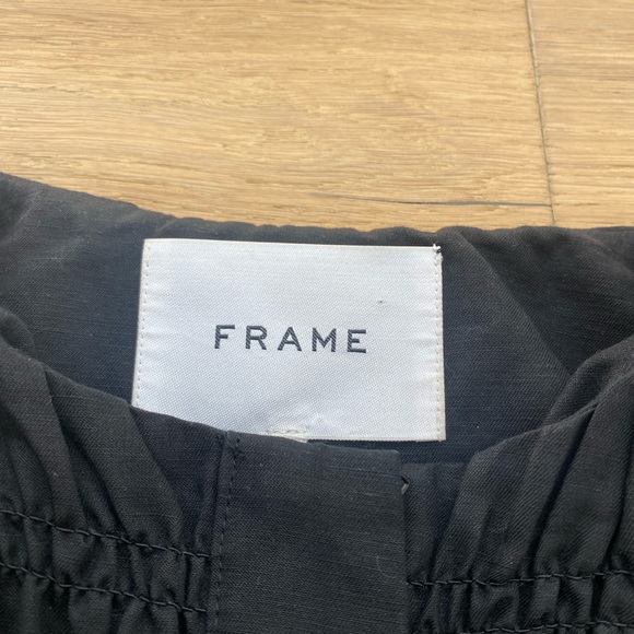 SOLD FRAME Smocked Zip Front Black Linen Jacket - Picture 7 of 9